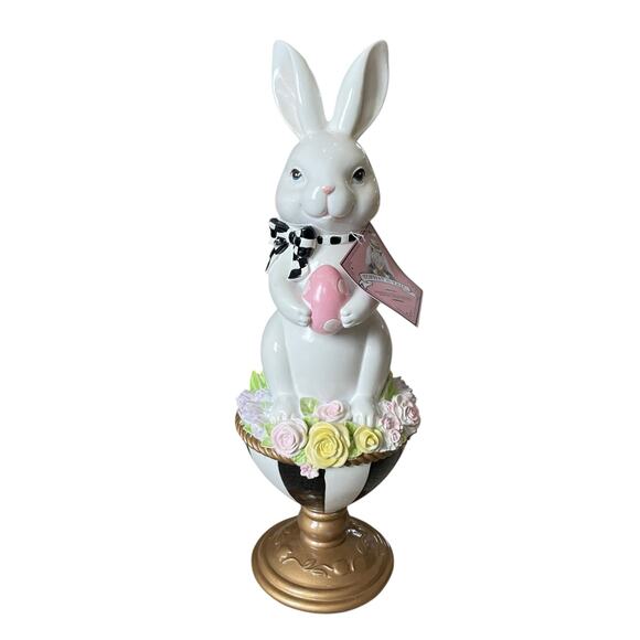 TOPHAT & TAIL Easter Bunny Rabbit On Flower Pedestal Egg 15" Mackenzie Style NEW - Picture 15 of 15